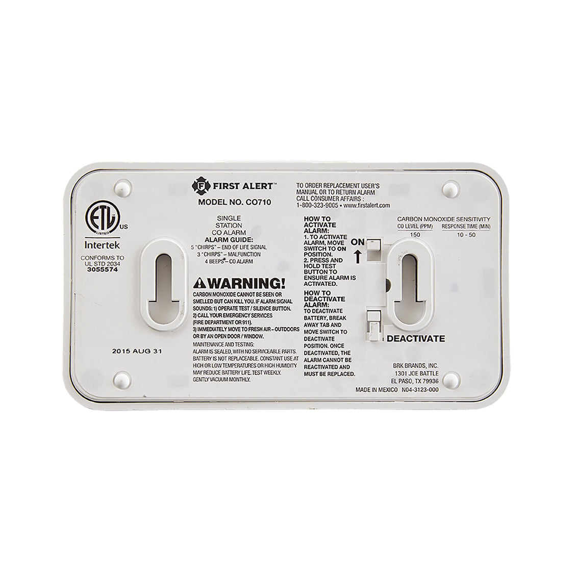 Carbon Monoxide Alarm With 10-Year Battery and Digital Temperature Display