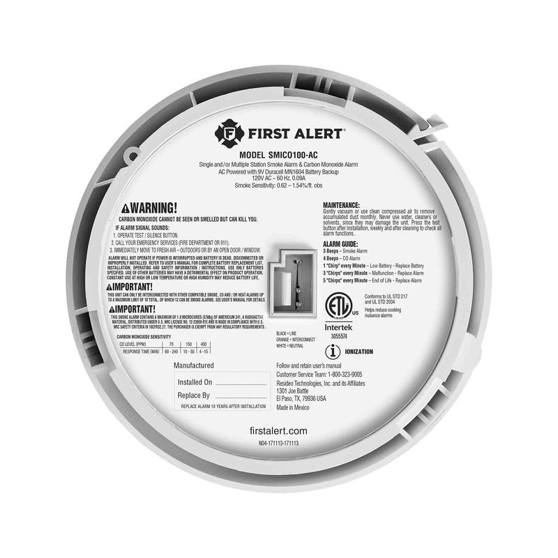 Interconnect Hardwire 2-in-1 Smoke & Carbon Monoxide Alarm With Battery Backup